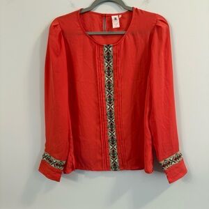 Women’s Needle & Thread Orange Embroidered long sleeve blouse size small